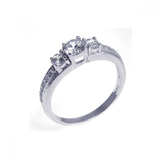 925 Silver Rhodium Plated CZ Past Present Future Ring