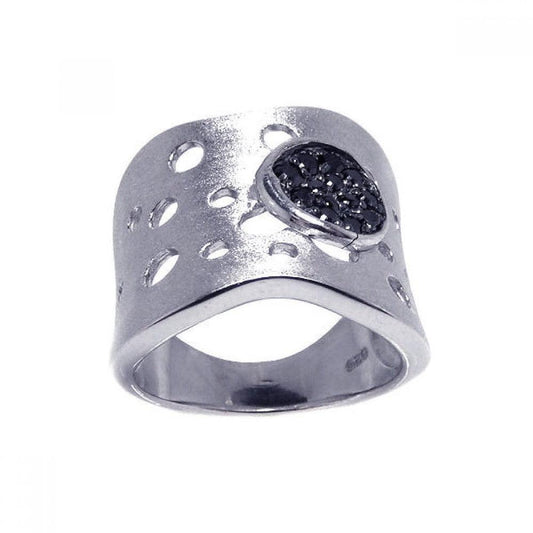 925 Silver Clearance-Rhodium Plated Matte Finish Pave Set Black CZ Ring