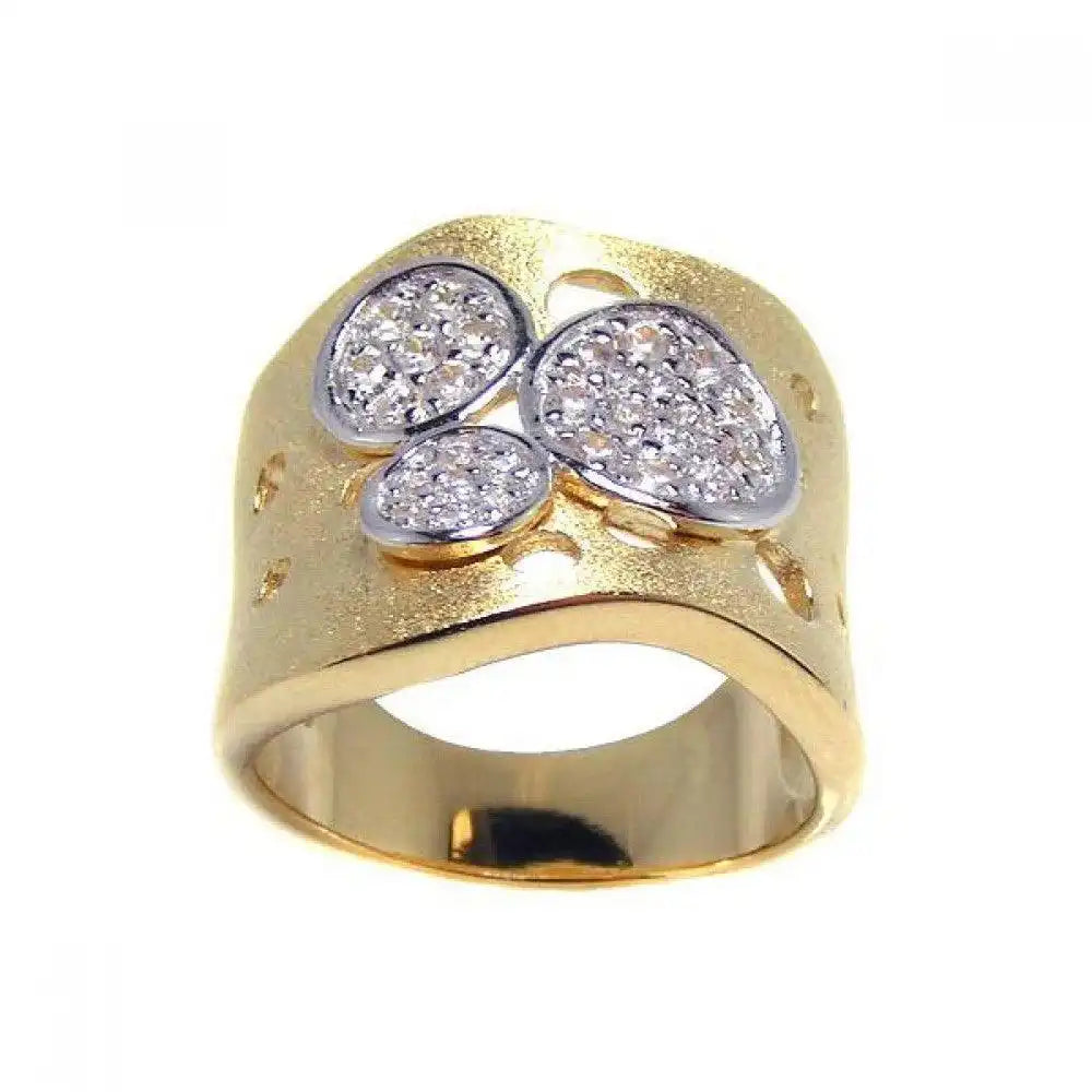 925 Sterling Silver Clearance Rhodium and Gold Plated Matte Finish Pave Set CZ Ring