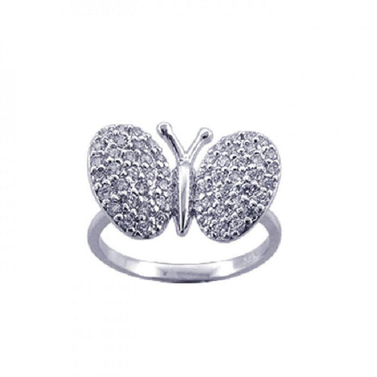 925 Silver Rhodium Plated Pave Set CZ Butterfly Ring
