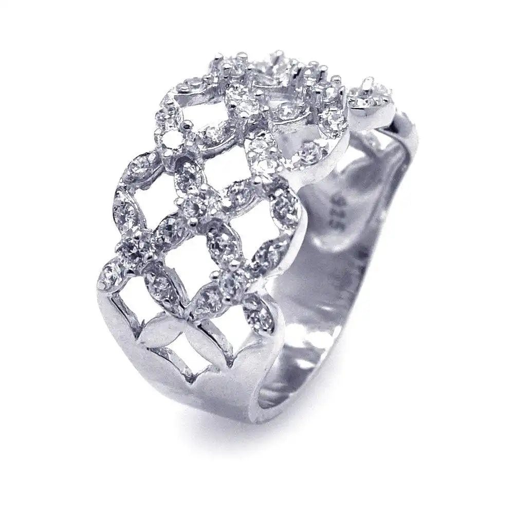 925 Sterling Silver Clearance Rhodium Plated CZ Open Flower Ring