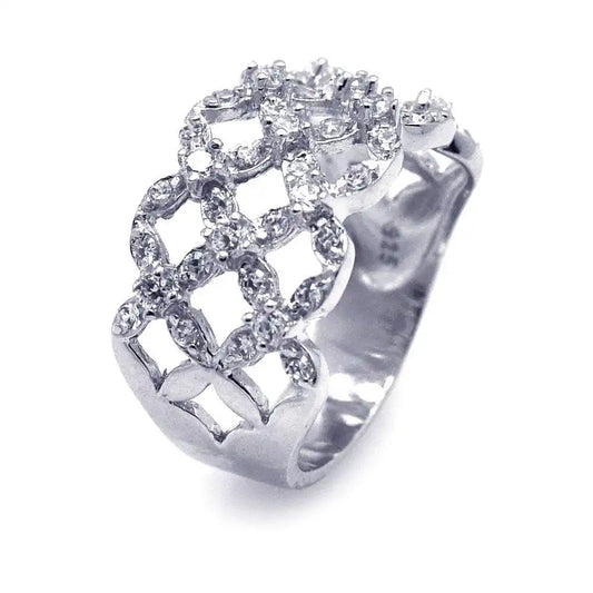 925 Sterling Silver Clearance Rhodium Plated CZ Open Flower Ring