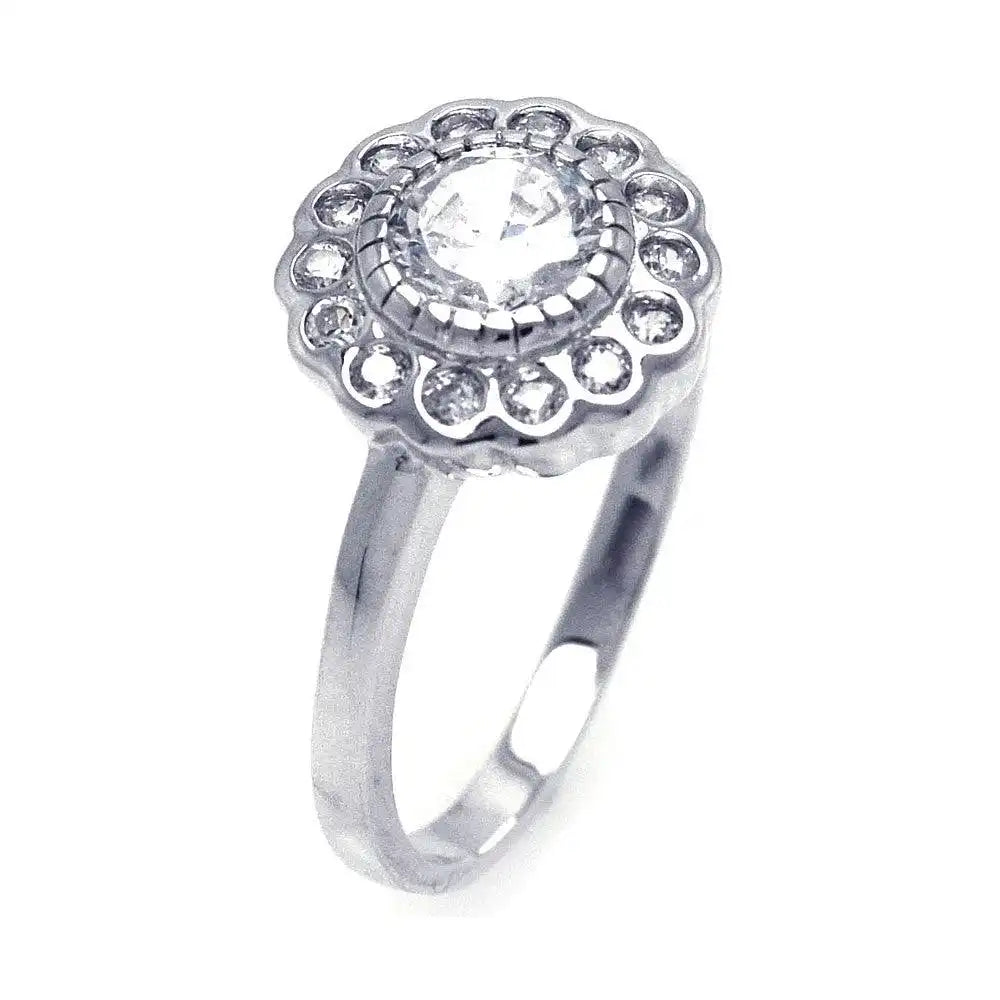 925 Sterling Silver Clearance Rhodium Plated Cluster Set CZ Ring