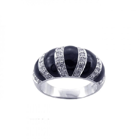 925 Silver Clearance-Rhodium Plated Black Onyx CZ Stripe Ring