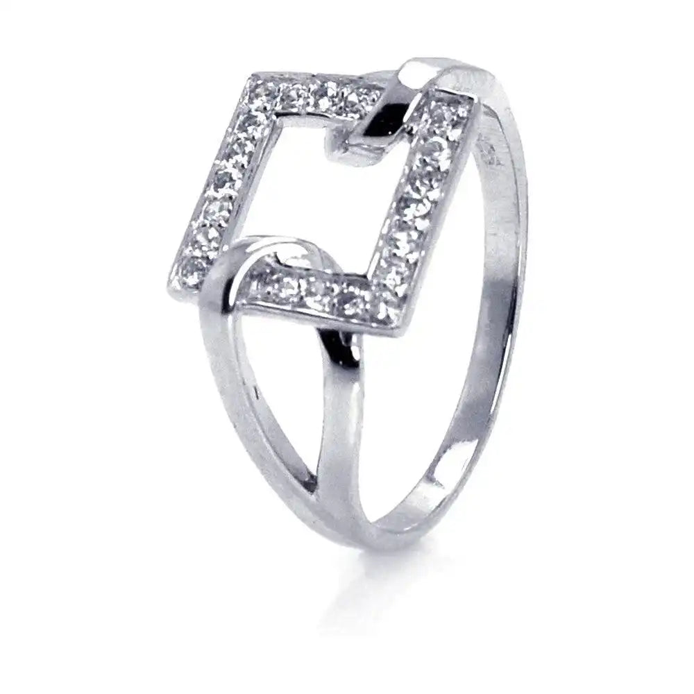 925 Sterling Silver Clearance Rhodium Plated CZ Open Square Ring