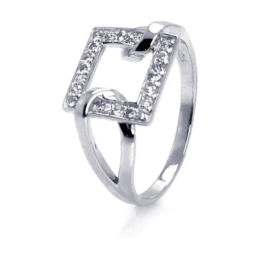 925 Sterling Silver Clearance Rhodium Plated CZ Open Square Ring