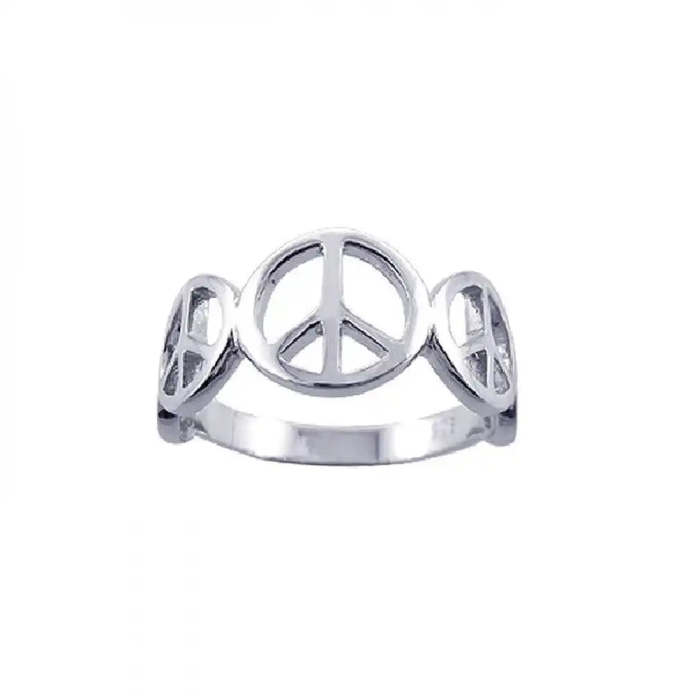 925 Sterling Silver Rhodium Plated Peace Sign Half Ring