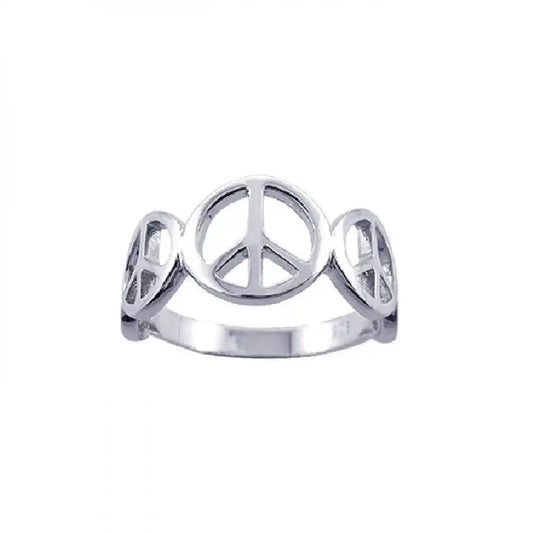 925 Sterling Silver Rhodium Plated Peace Sign Half Ring