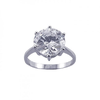 925 Silver Rhodium Plated Large Center CZ Solitaire Ring