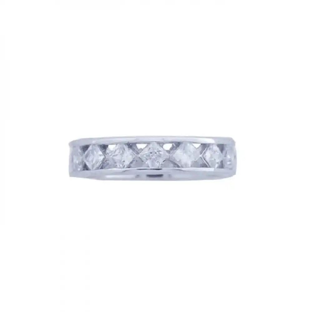 925 Sterling Silver Rhodium Plated Square CZ Eternity Ring