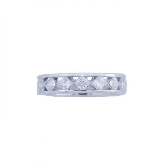 925 Sterling Silver Rhodium Plated Square CZ Eternity Ring