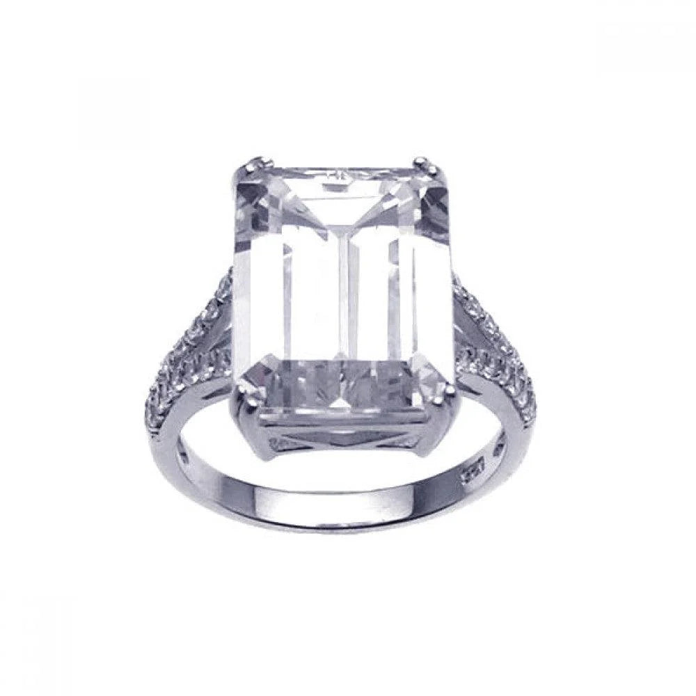 925 Silver Rhodium Plated Large Clear Square CZ Ring