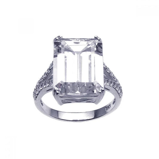 925 Silver Rhodium Plated Large Clear Square CZ Ring