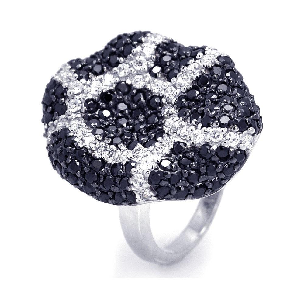 925 Silver Clearance-Rhodium and Black Rhodium Plated Black and Clear CZ Ring