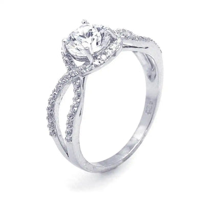 925 Sterling Silver Rhodium Plated Clear Center CZ Intertwining Ring