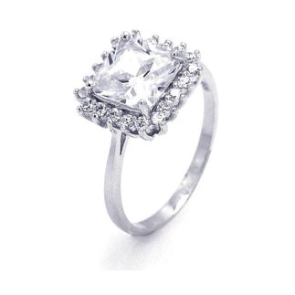 925 Silver Rhodium Plated Square Cluster CZ Ring