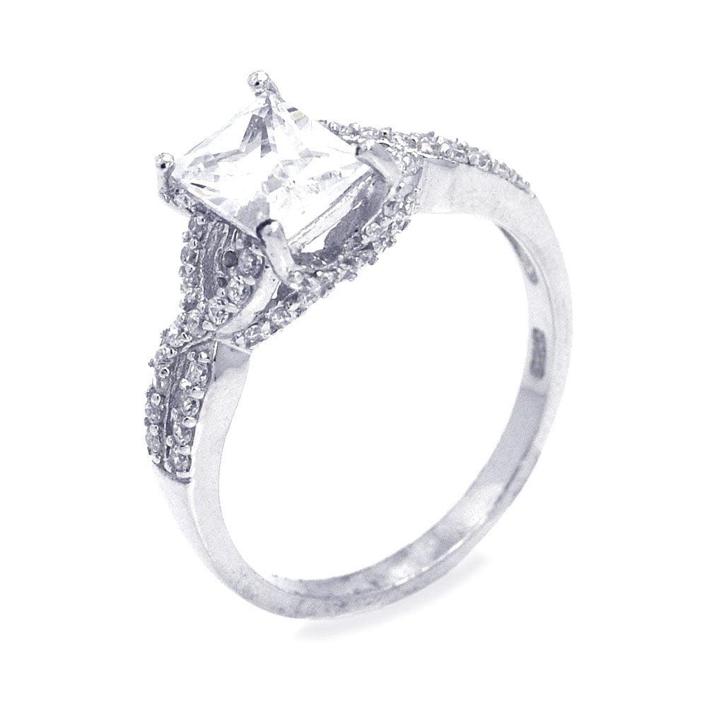 925 Silver Rhodium Princess Cut Center Plated CZ Ring