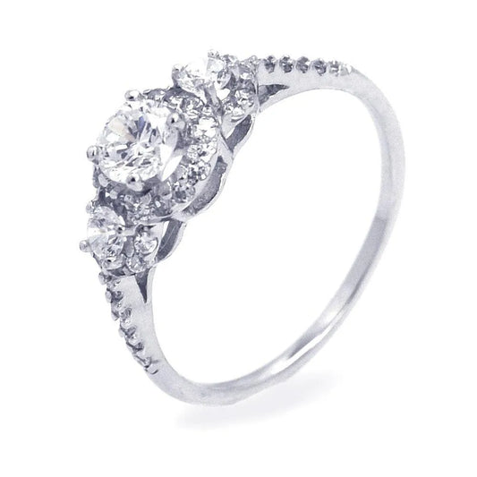 925 Rhodium Plated Silver CZ Past Present Future Ring