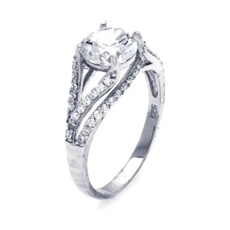 925 Sterling Silver Rhodium Plated Round Center CZ Intertwining Ring