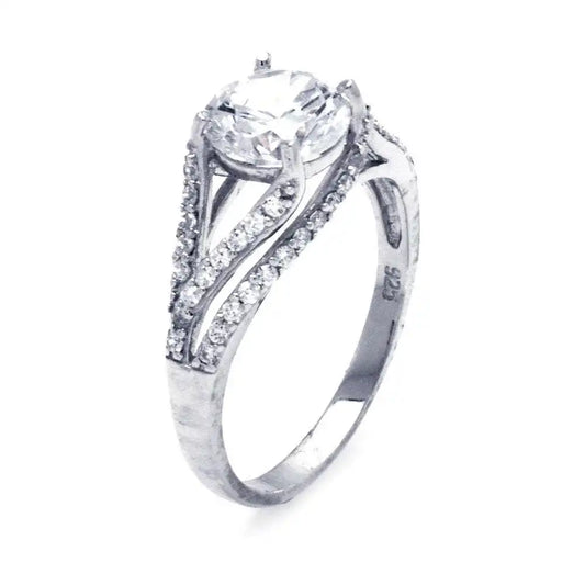 925 Sterling Silver Rhodium Plated Round Center CZ Intertwining Ring