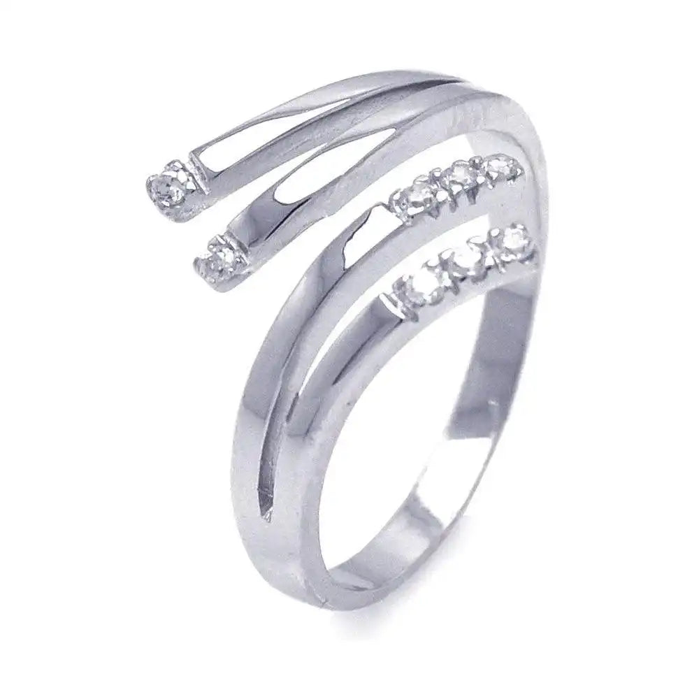 925 Sterling Silver Clearance Rhodium Plated CZ Flare Ended Ring