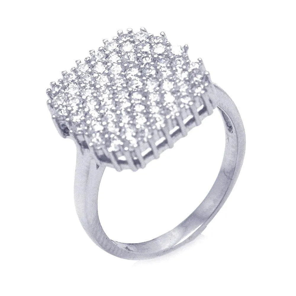 925 Sterling Silver Clearance Rhodium Plated Pave Set Square CZ Ring