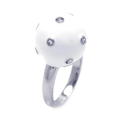 925 Silver Clearance-Rhodium Plated White Enamel CZ Ball Ring