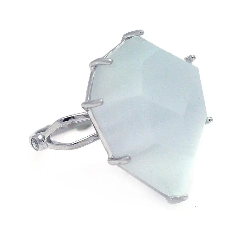 925 Sterling Silver Clearance Rhodium Plated White Cat's Eye Ring