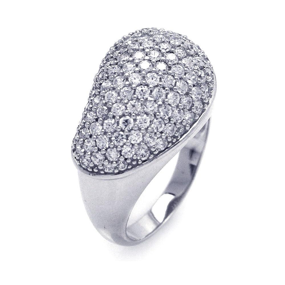 925 Silver Clearance-Rhodium Plated Pave Set Clear CZ Dome Ring