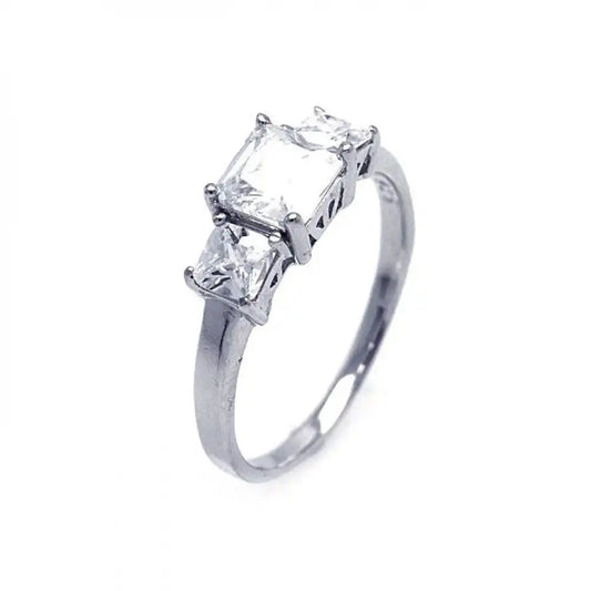 925 Sterling Silver Rhodium Plated CZ Past Present Future Ring