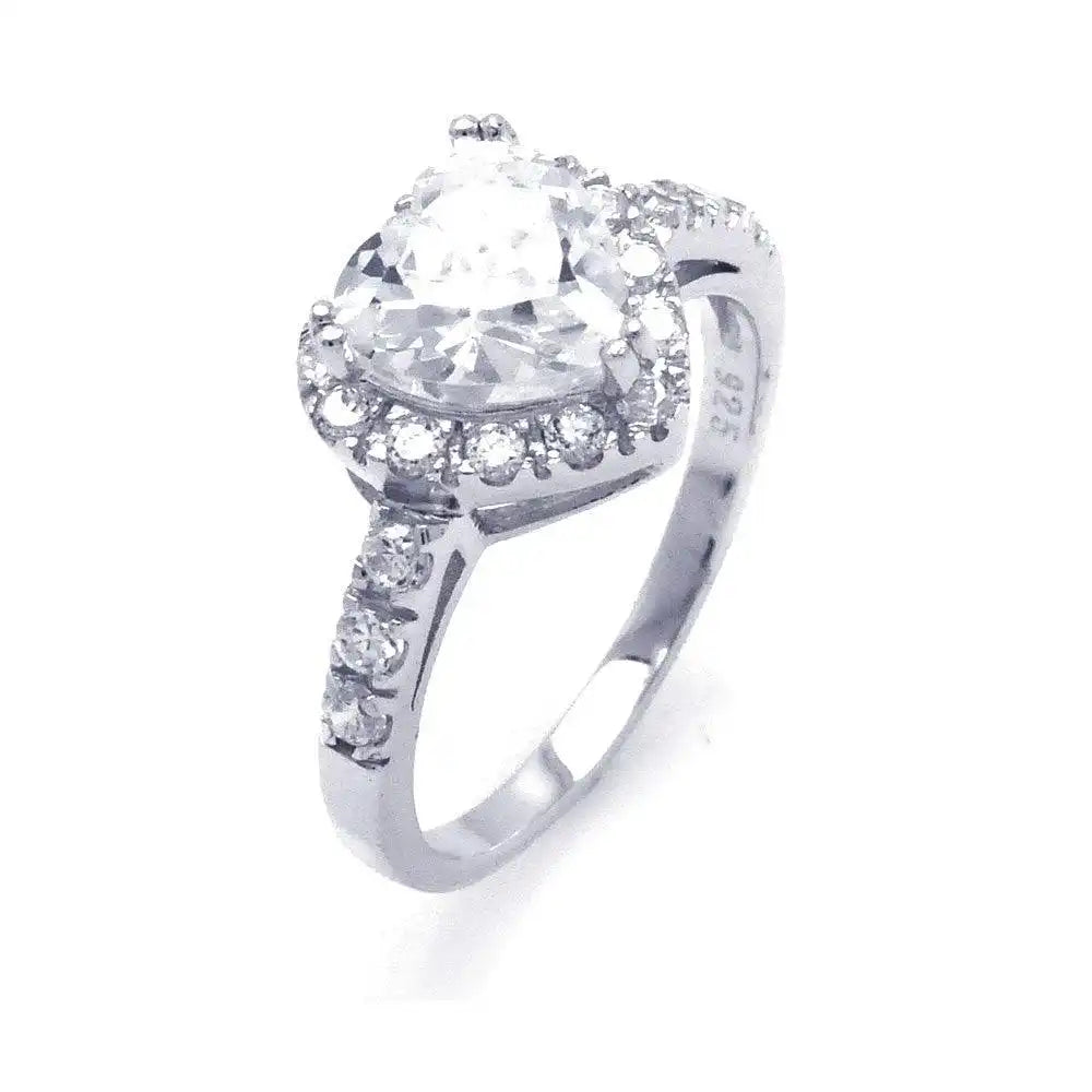 925 Sterling Silver Rhodium Plated Clear Cluster CZ Heart Bridal Ring
