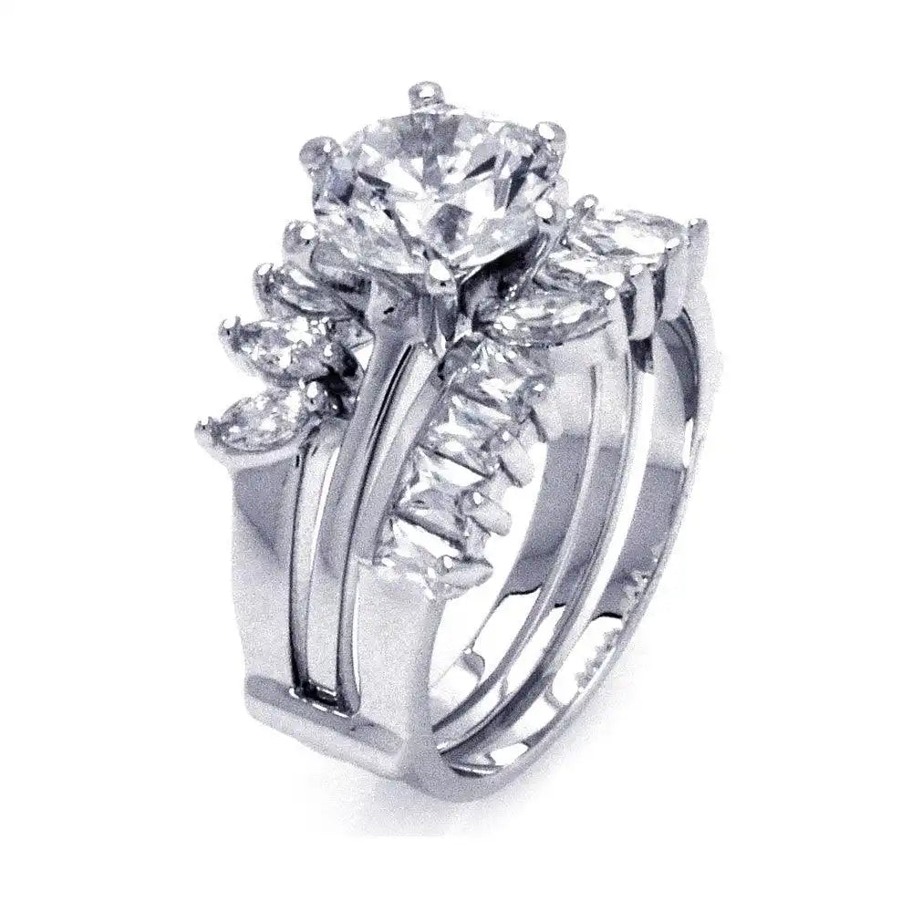 925 Sterling Silver Black Rhodium Plated Black Center Clear Baguette Marquise CZ Ring