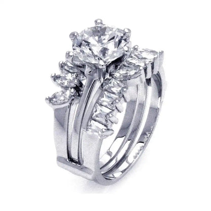 925 Sterling Silver Black Rhodium Plated Black Center Clear Baguette Marquise CZ Ring