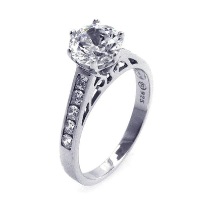 925 Sterling Silver Black Rhodium Plated Round Black Center and Clear CZ Ring