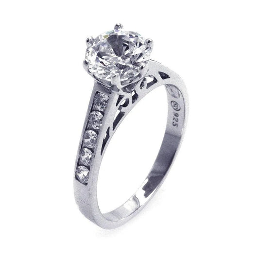 925 Sterling Silver Black Rhodium Plated Round Black Center and Clear CZ Ring