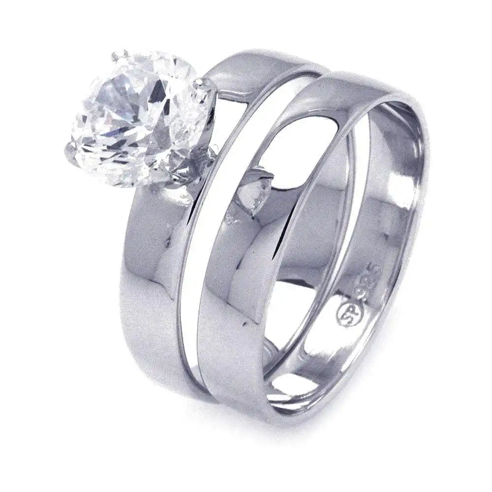 925 Sterling Silver Rhodium Plated Solitaire CZ Matching Ring Pair Set
