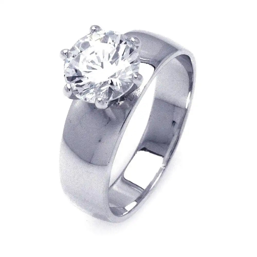 925 Sterling Silver Rhodium Plated Solitaire CZ Wide Ring