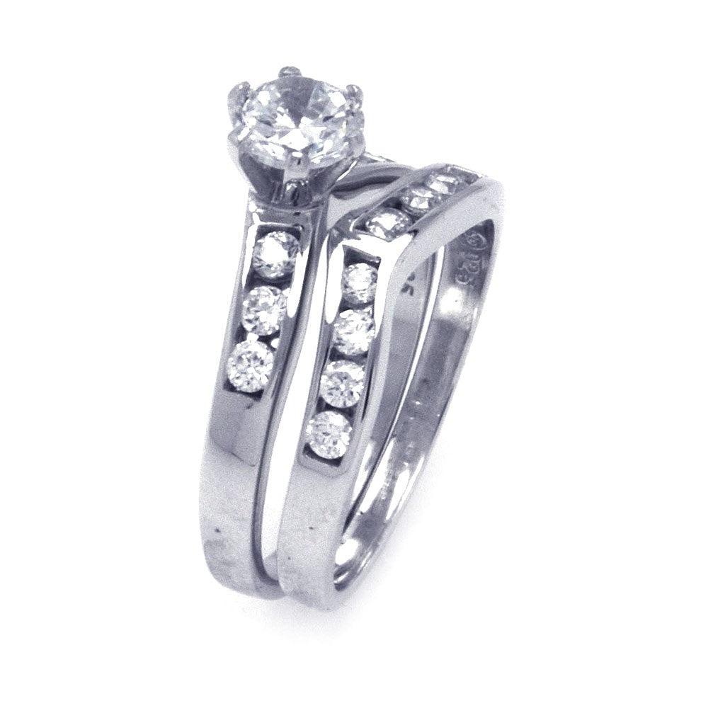 925 Silver Rhodium Plated CZ Matching Ring Pair Set