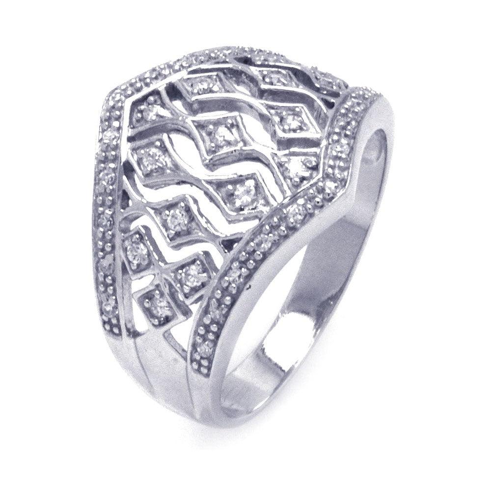 925 Silver Rhodium Plated CZ Cigar Band Dome Ring