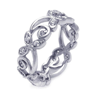 925 Silver Rhodium Plated CZ Flower Eternity Ring