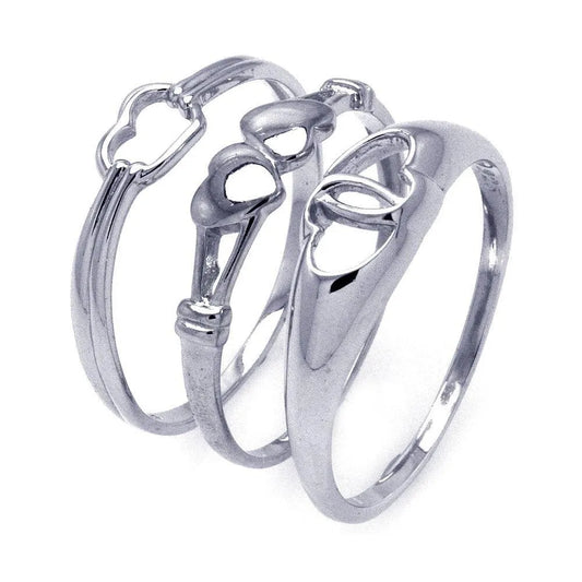 925 Clearance-Silver Rhodium Plated Open Heart Ring Set