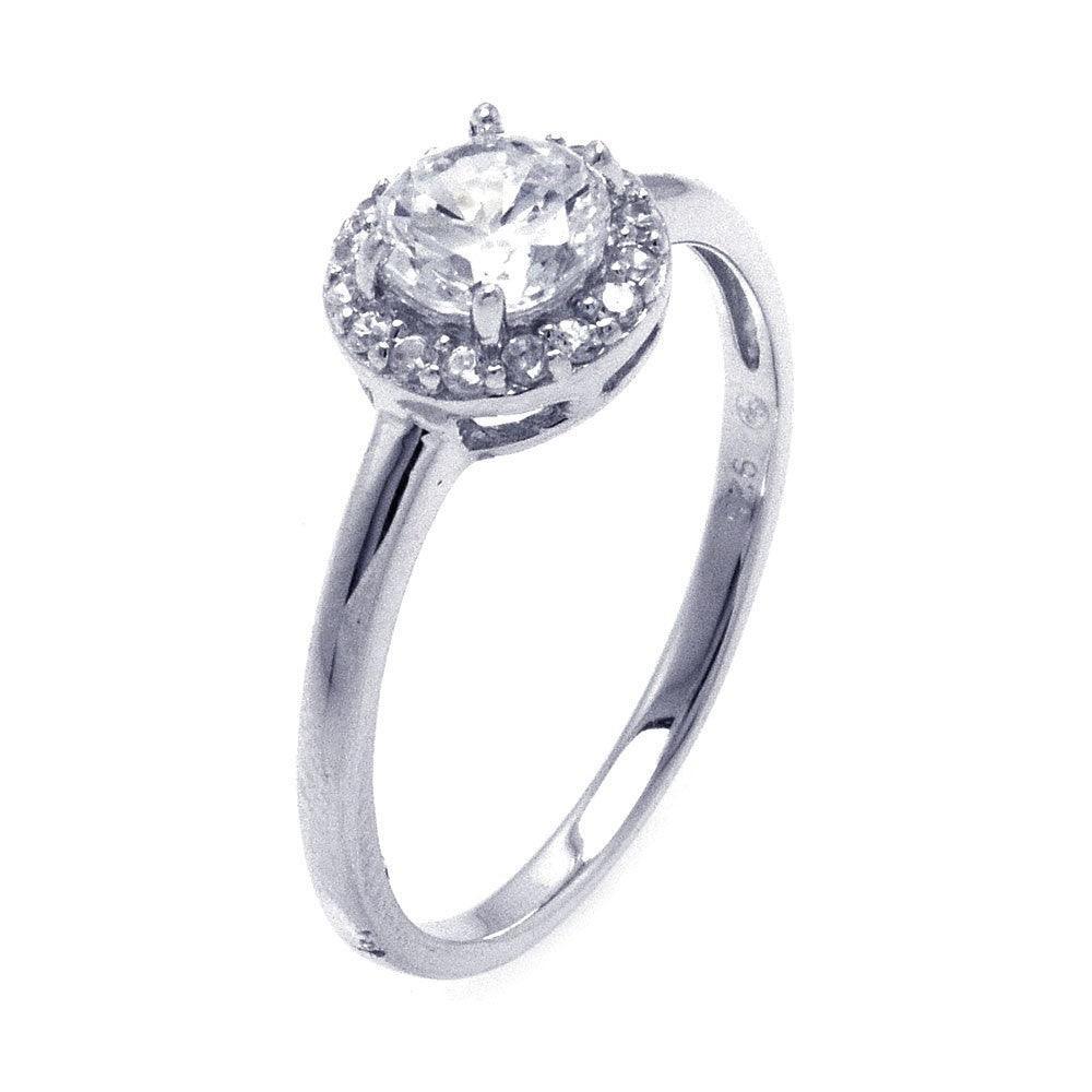 925 Silver Rhodium Plated Round Clear Cluster CZ Ring