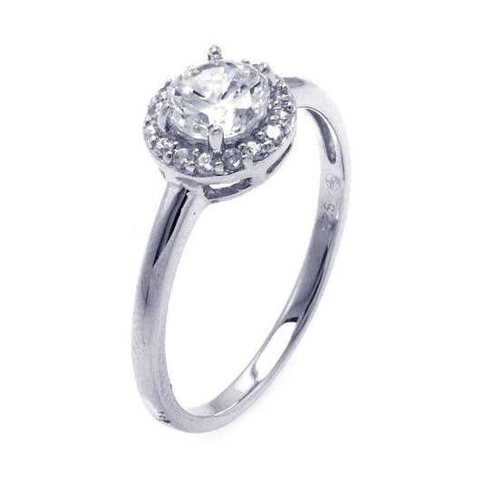 925 Silver Rhodium Plated Round Clear Cluster CZ Ring