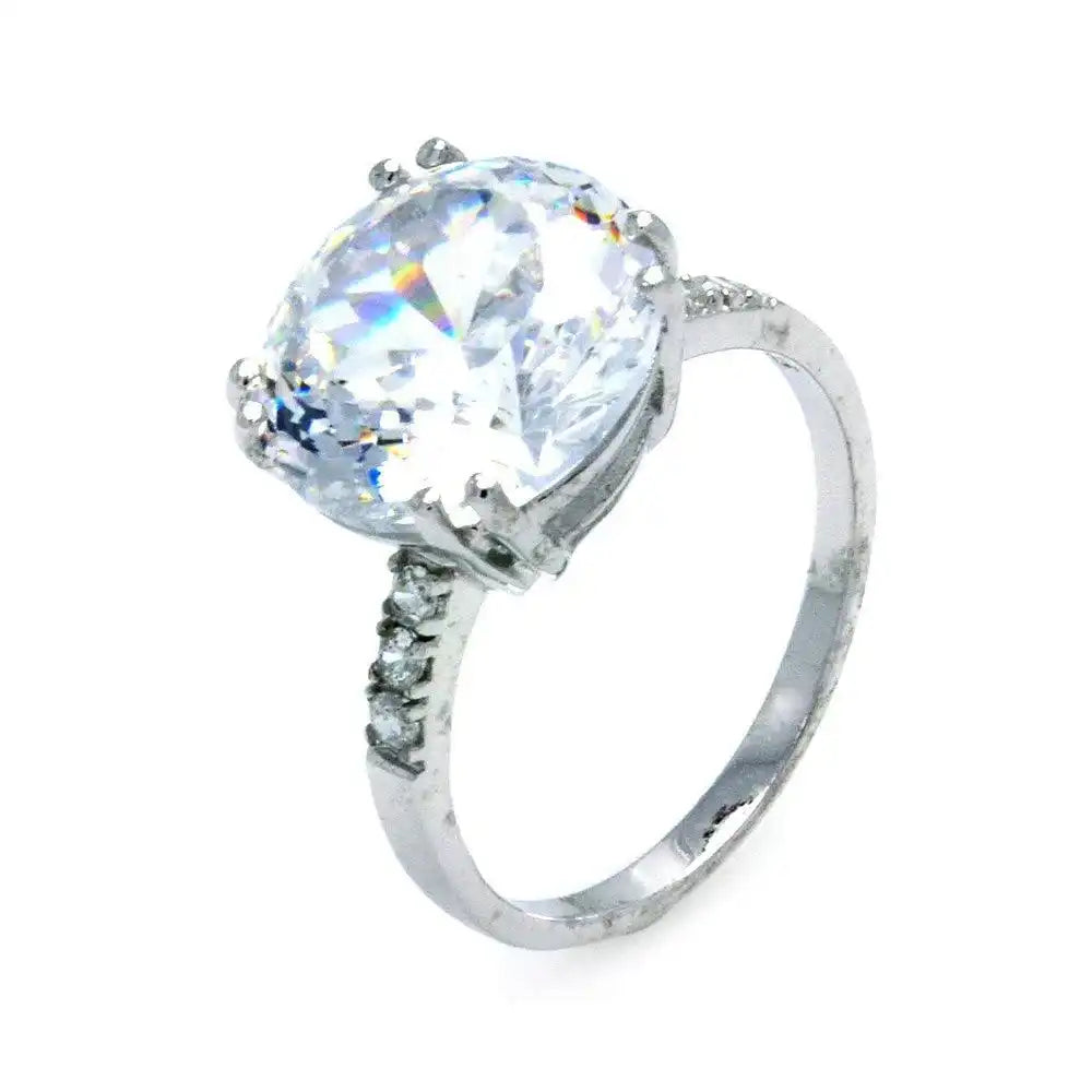 925 Sterling Silver Rhodium Plated Large Round Clear Center CZ Ring