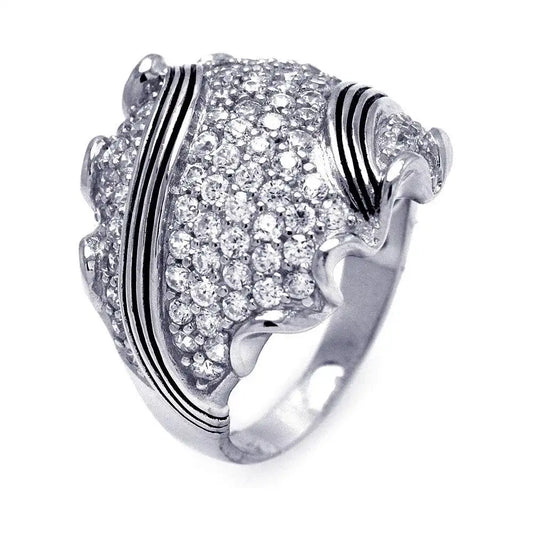 925 Sterling Silver Clearance Rhodium and Black Rhodium Plated Pave Set Clear CZ Stripe Ring