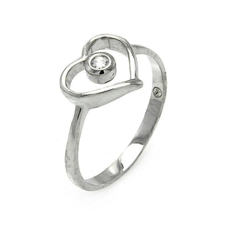 925 Silver Rhodium Plated Small Round CZ Open Heart Ring