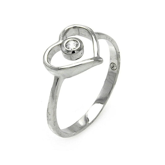 925 Silver Rhodium Plated Small Round CZ Open Heart Ring