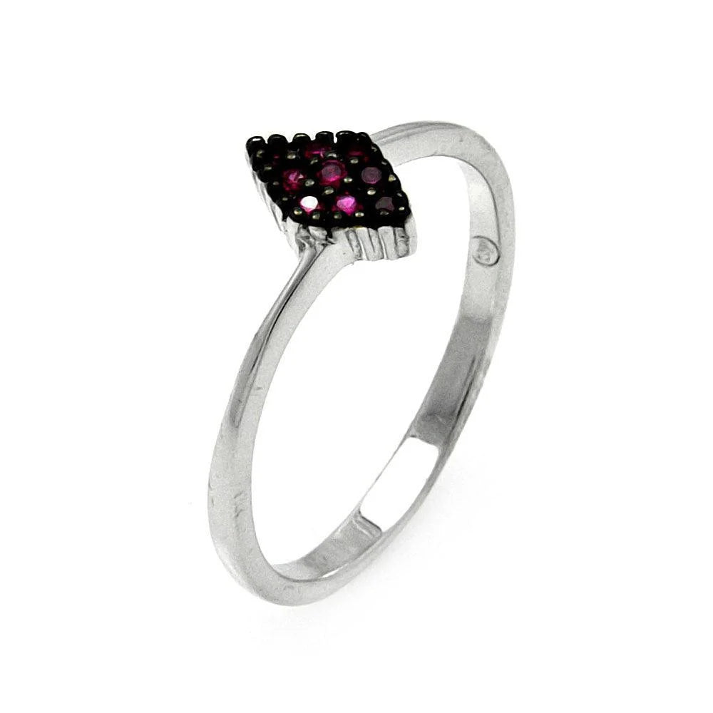 925 Silver Rhodium Plated Small Red CZ Marquis Ring
