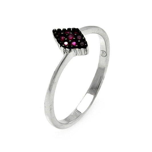 925 Silver Rhodium Plated Small Red CZ Marquis Ring