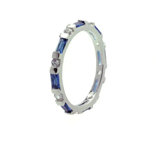 925 Sterling Silver Rhodium Plated Blue CZ Stackable Eternity Ring